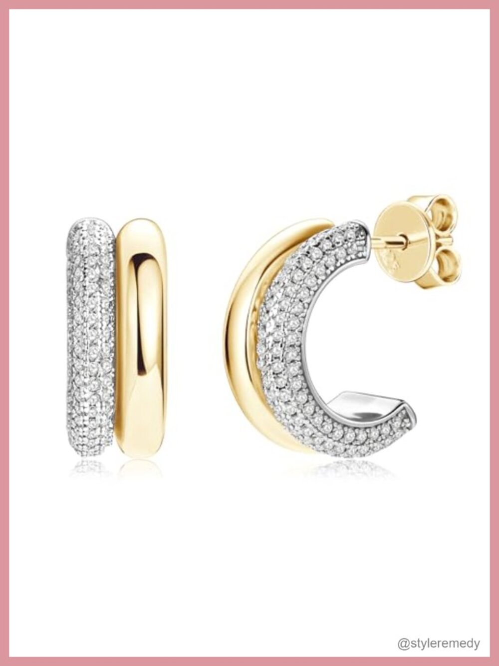 Moissanite Two Tone Gold Plated Huggie Hoop Earrings 925 Sterling Silver